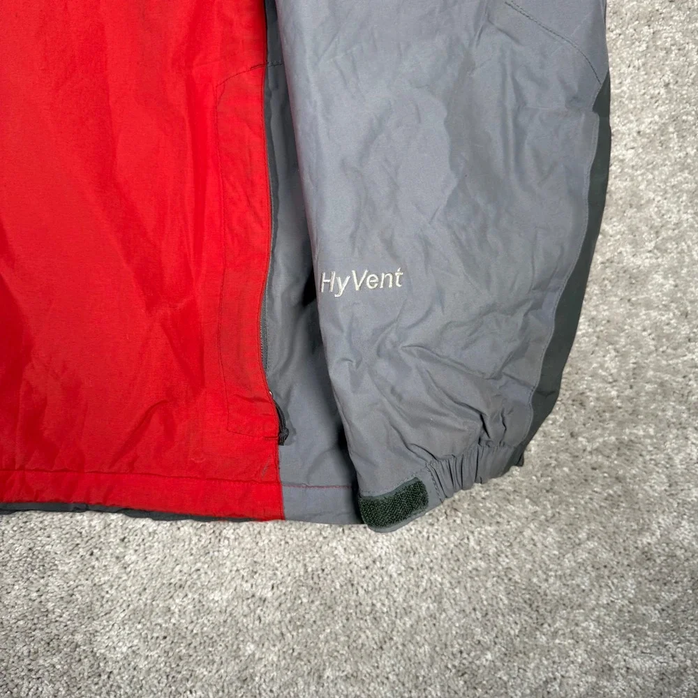 The North Face HyVent Jacket Mens XL Red Grey Zip Hooded Rain Shell Coat READ
